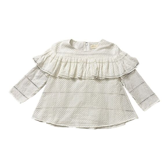 Rachel Parcell White Ruffle Swiss Dot Ladder Lace Top Size Small - Picture 10 of 14